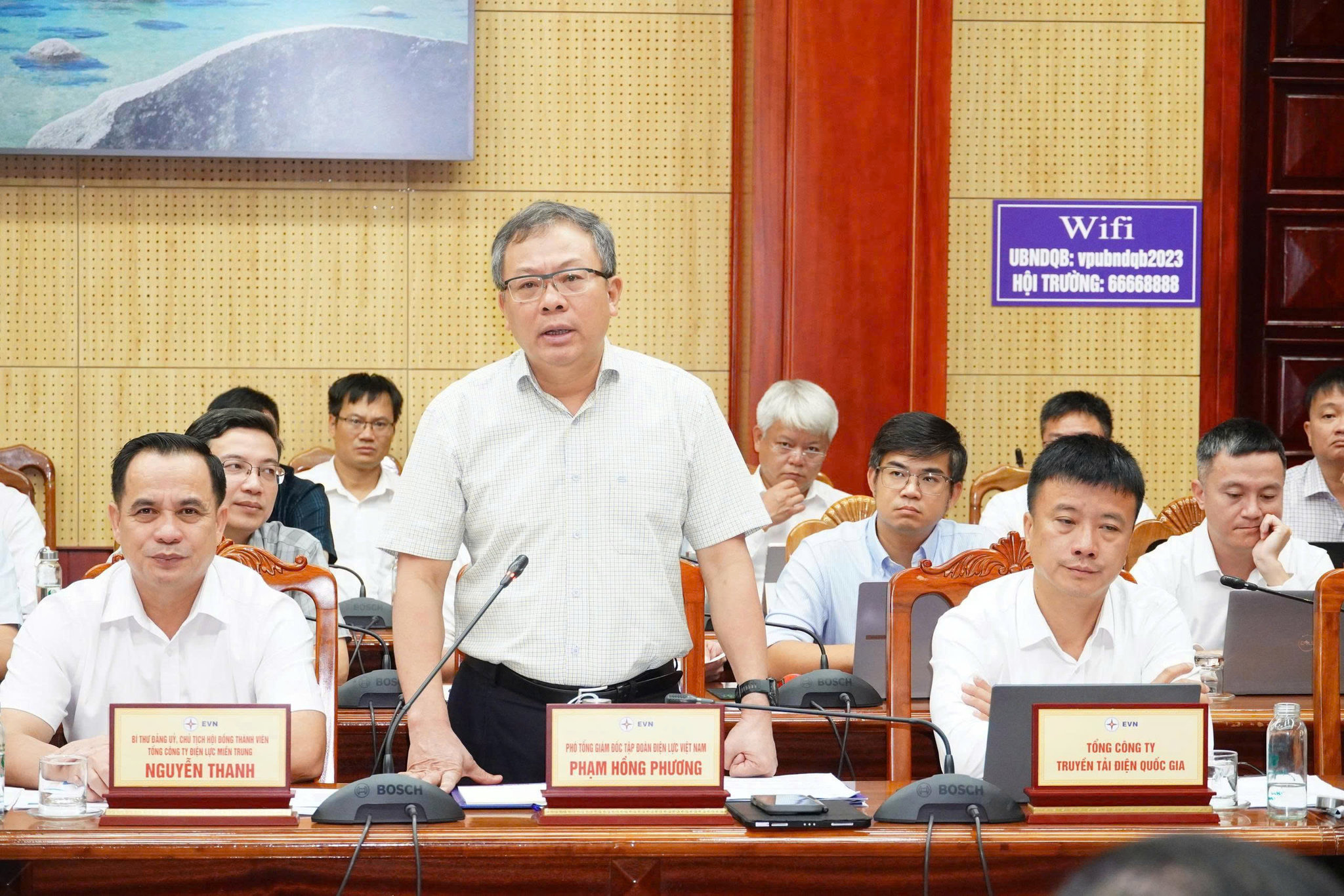 Phó Tổng giám đốc EVN Phạm Hồng Phương phát biểu tại buổi làm việc. Ảnh Hương Nguyên