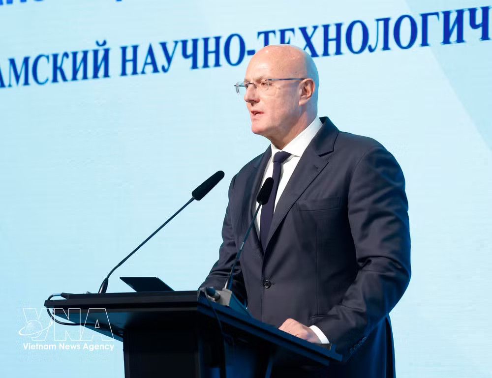 Russian Deputy Prime Minister Dmitry Chernyshenko speaks at the Vietnam–Russia science and technology forum in Moscow on September 9, 2026. (Photo: VNA)