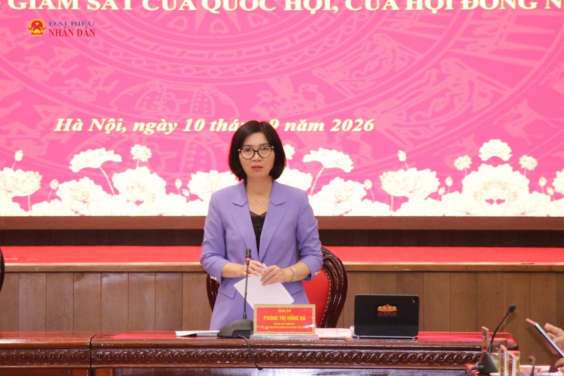 Phó Bí thư Thành uỷ, Chủ tịch HĐND TP. Hà Nội Phùng Thị Hồng Hà phát biểu tại buổi làm việc