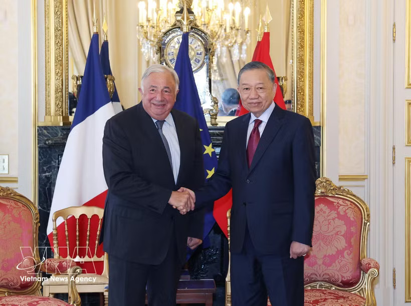 General Secretary of the Communist Party of Vietnam Central Committee and President To Lam (R) and President of the French Senate Gérard Larcher. (Photo: VNA)