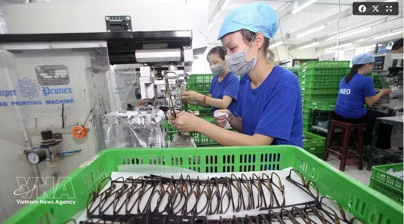 French-invested Neo Optical Co., Ltd. in Bac Ninh province specialises in processing eyewear products for export, creating jobs for hundreds of workers (Photo: VNA)