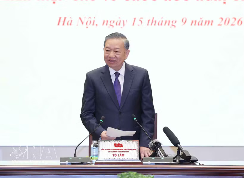 General Secretary of the Communist Party of Vietnam Central Committee and President To Lam speaks at the meeting with the 7th-term Executive Committee of the Vietnam Union of Friendship Organisations (VUFO) on September 15. (Photo: VNA)