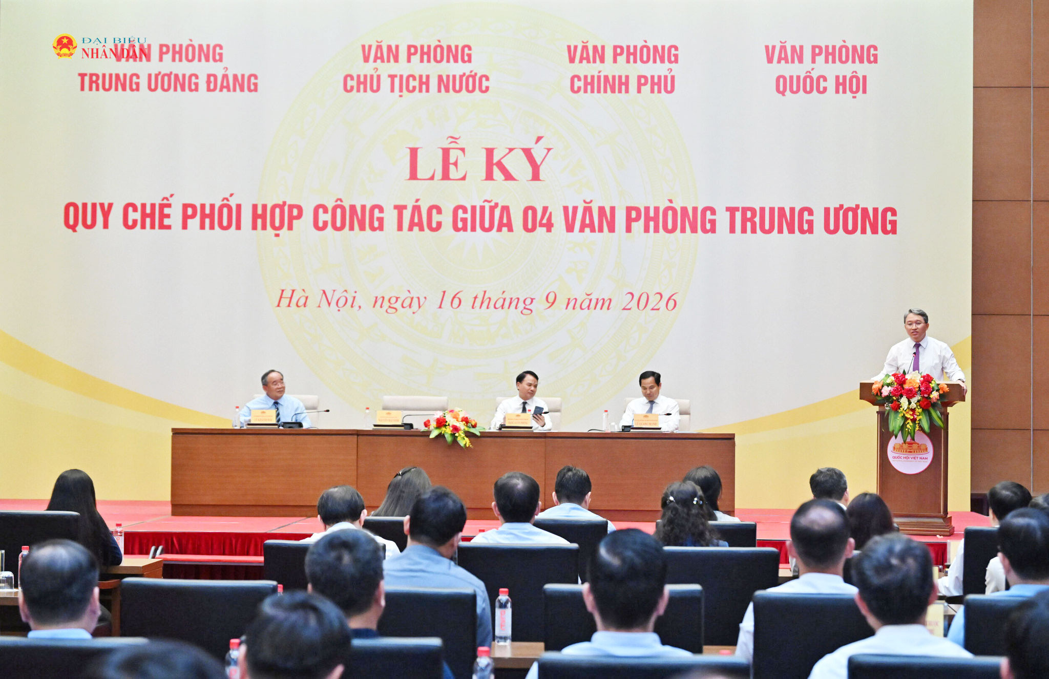 Chánh Văn phòng Trung ương Đảng Nguyễn Hải Ninh phát biểu tại Lễ ký Quy chế phối hợp công tác.