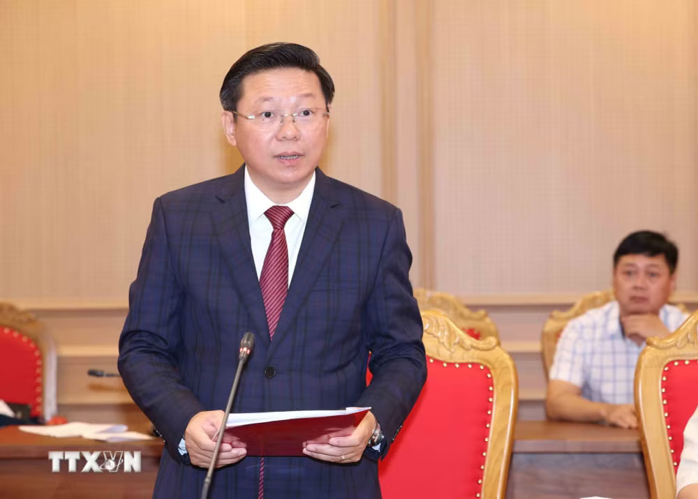 Đồng chí Trần Thanh Lâm, Ủy viên Trung ương Đảng, Phó Trưởng Ban Thường trực Ban Tuyên giáo Trung ương, Bí thư Đảng ủy cơ quan Ban Tuyên giáo Trung ương nhiệm kỳ 2025-2030 phát biểu nhận nhiệm vụ