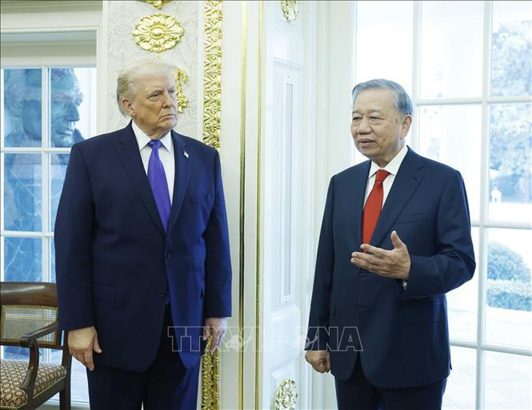 Tổng Bí thư Tô Lâm gặp Tổng thống Hoa Kỳ Donald Trump tại Nhà Trắng nhân dịp tham dự Cuộc họp Khai mạc Hội đồng Hòa bình về Gaza tại thủ đô Washington, D.C. Hoa Kỳ, sáng 20/2/2026