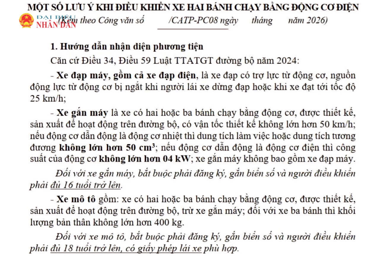 Công an TP. Hồ Chí Minh hướng dẫn nhận diện phương tiện xe đạp điện, xe gắn máy, xe mô tô
