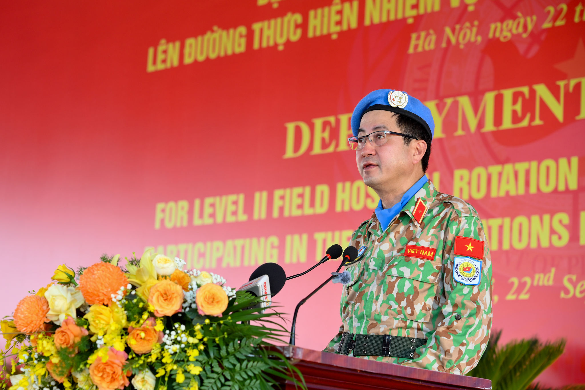 Cục trưởng Cục Gìn giữ hòa bình Việt Nam, Thiếu tướng Phạm Mạnh Thắng phát biểu tại buổi lễ