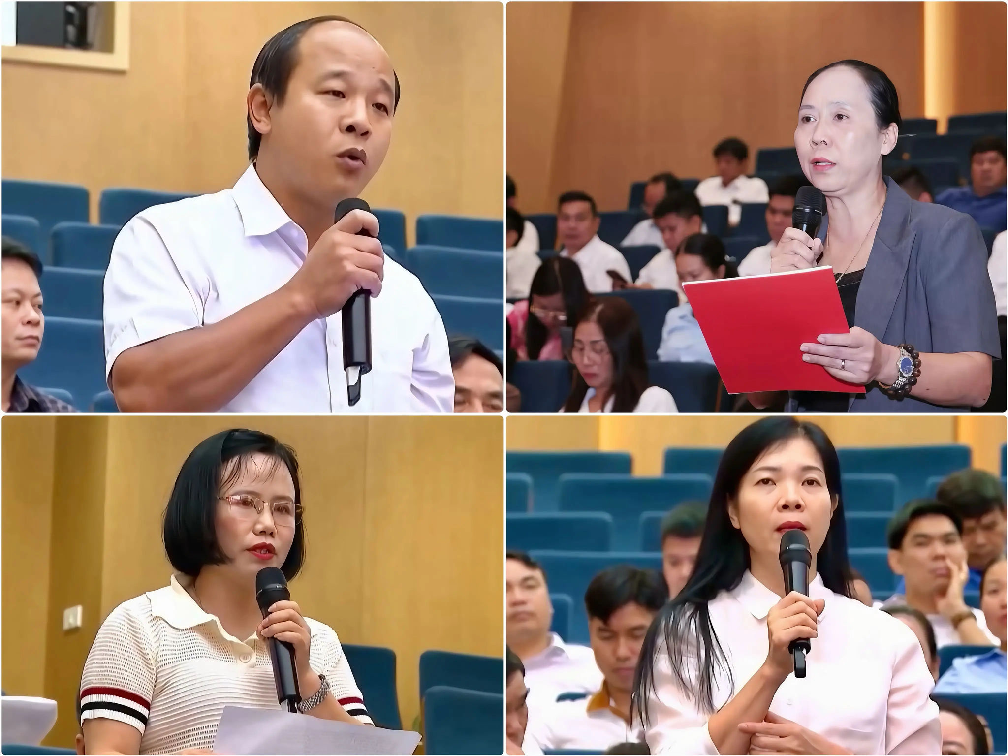 Cử tri phát biểu tại Hội nghị TXCT với Đoàn ĐBQH tỉnh Lào Cai. Ảnh: Châu San