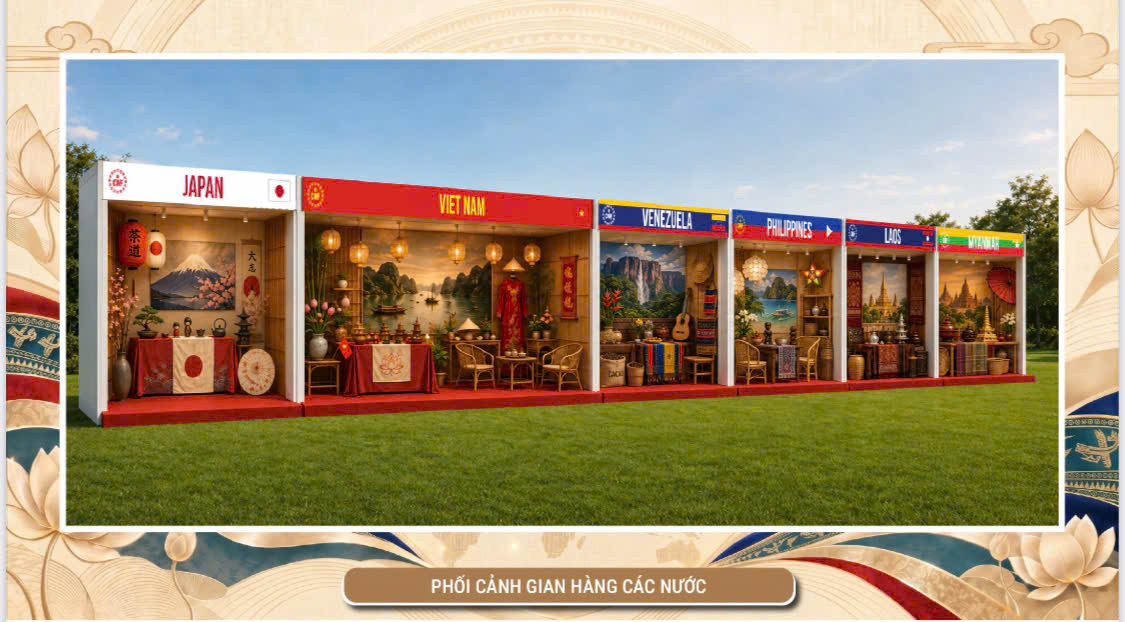 Phối cảnh gian hàng các nước tại Lễ hội Văn hóa Thế giới tại Hà Nội lần thứ hai
