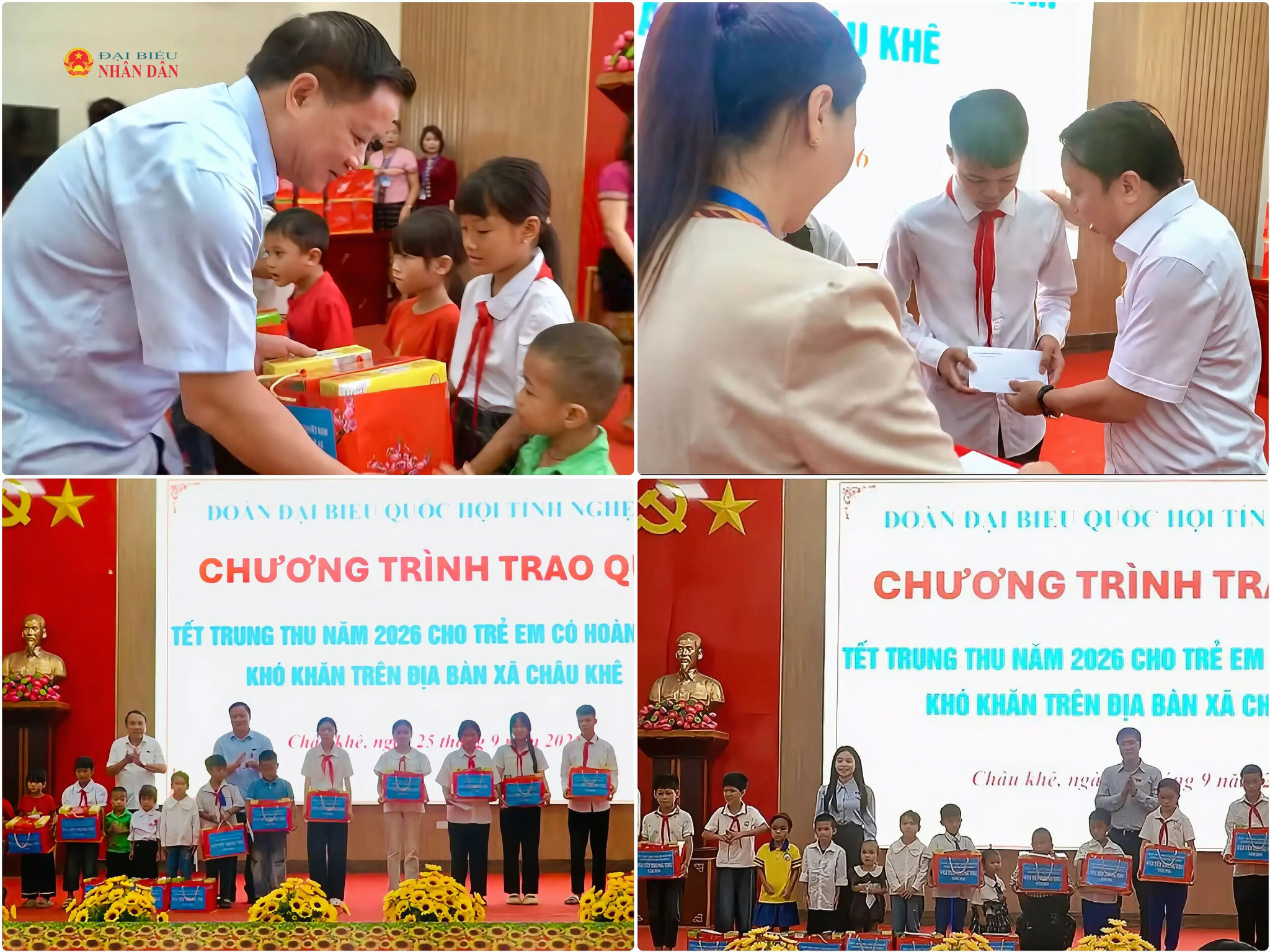 Trưởng Đoàn ĐBQH tỉnh Nguyễn Khắc Thận cùng các ĐBQH và lãnh đạo tỉnh trao quà Trung thu tặng thiếu nhi có hoàn cảnh khó khăn tại xã Châu Khê.