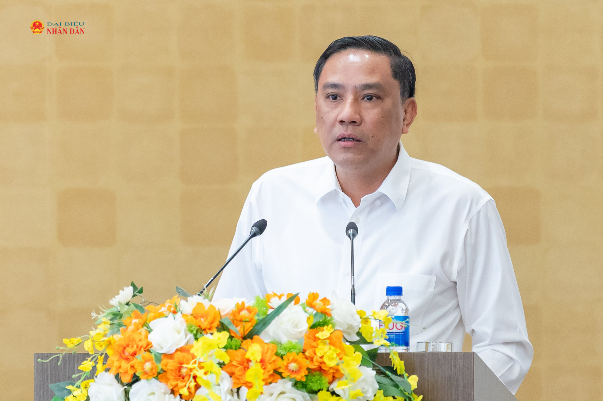Phó Bí thư Thường trực Tỉnh ủy, Chủ tịch HĐND tỉnh Lào Cai Hoàng Giang trình bày