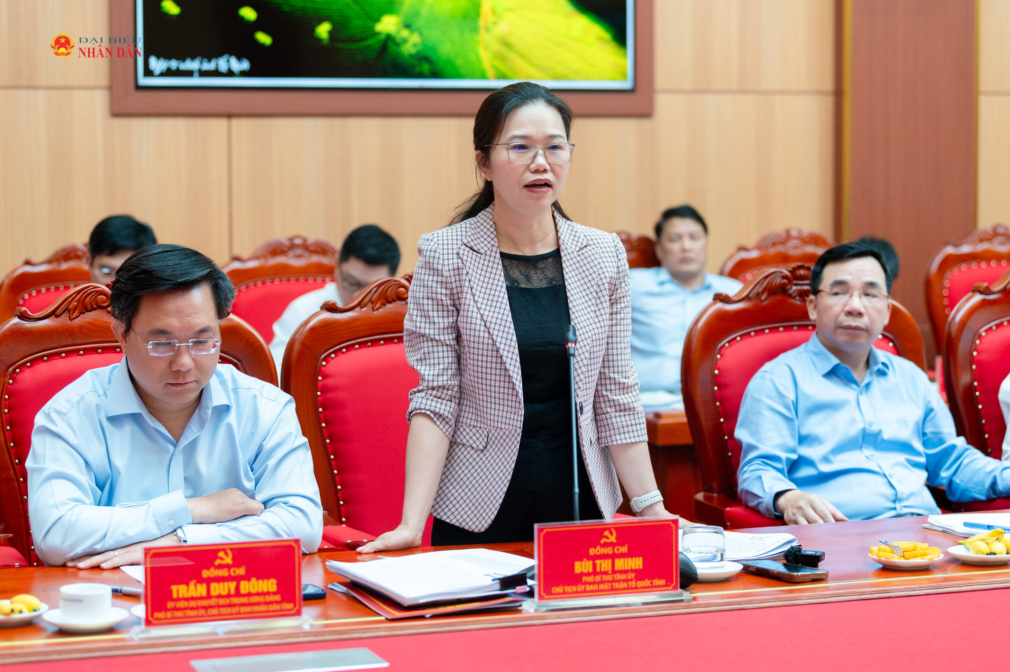 Phó Bí thư Tỉnh ủy, Chủ tịch Ủy ban Mặt trận Tổ quốc tỉnh Phú Thọ Bùi Thị Minh phát biểu