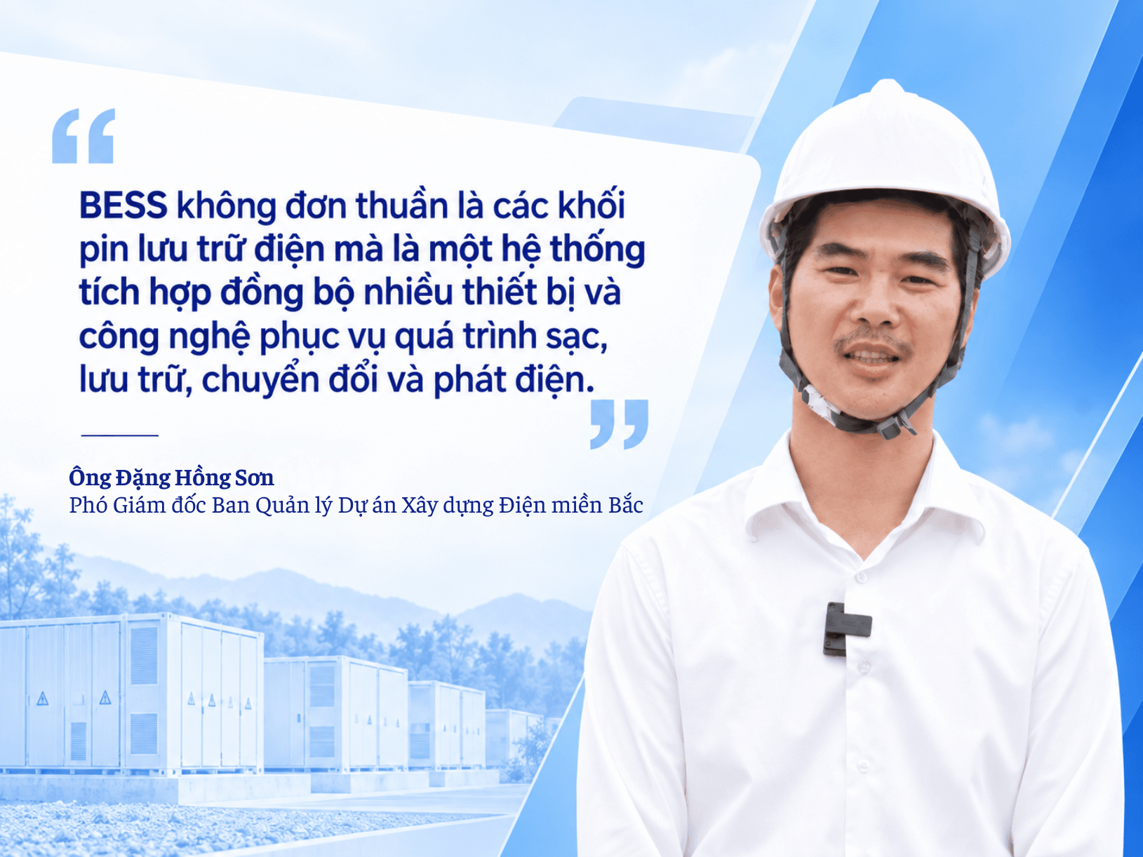 Ông Đặng Hồng Sơn - Phó Giám đốc Ban Quản lý Dự án Xây dựng Điện miền Bắc trao đổi về công nghệ và yêu cầu kỹ thuật trong triển khai hệ thống BESS. Ảnh NPC