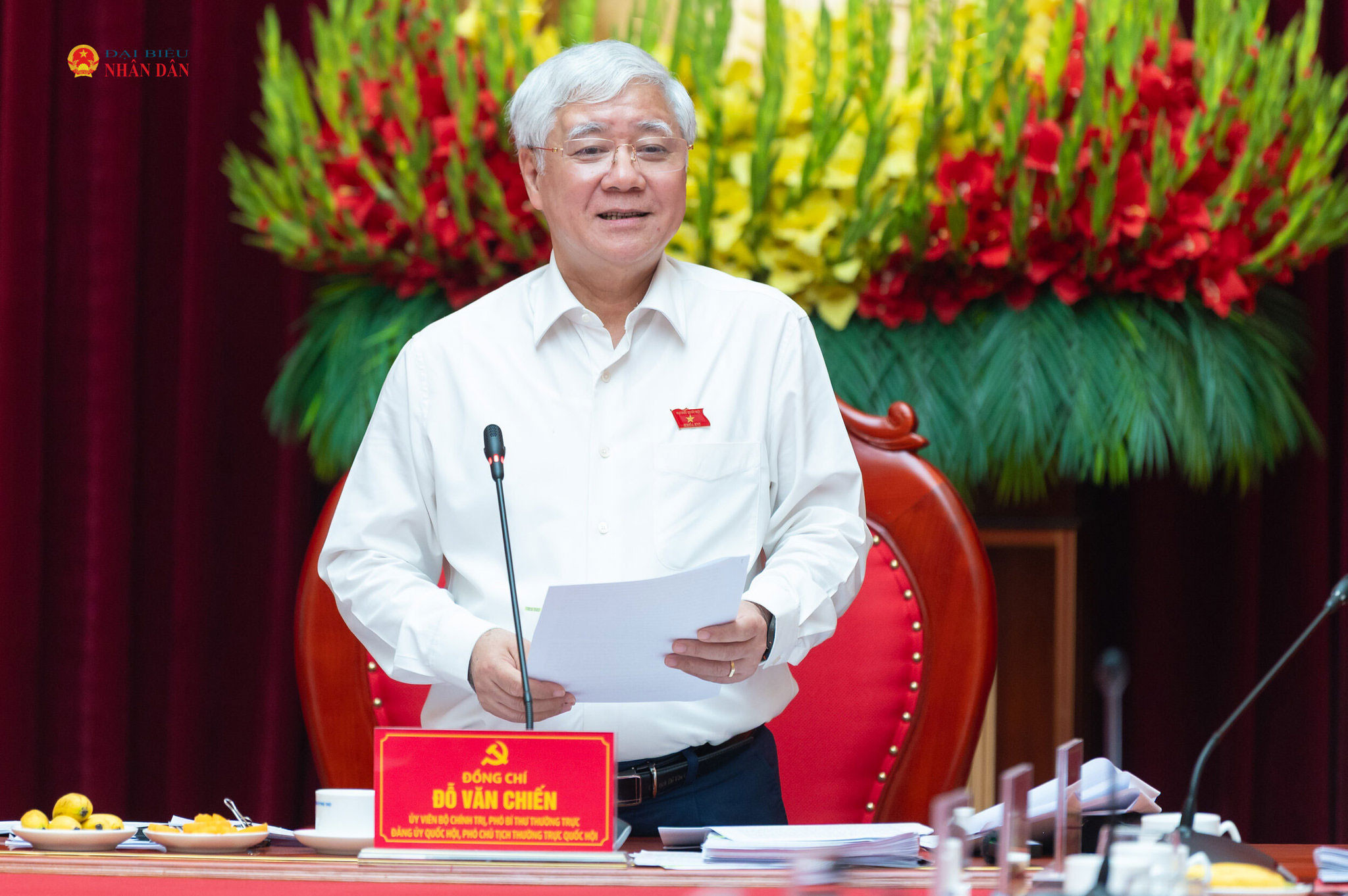 Phó Bí thư Thường trực Đảng ủy Quốc hội, Phó Chủ tịch Thường trực Quốc hội Đỗ Văn Chiến - Trưởng Ban Chỉ đạo xây dựng Đề án “Tăng cường vai trò lãnh đạo của Đảng đối với giám sát của Quốc hội, HĐND” phát biểu