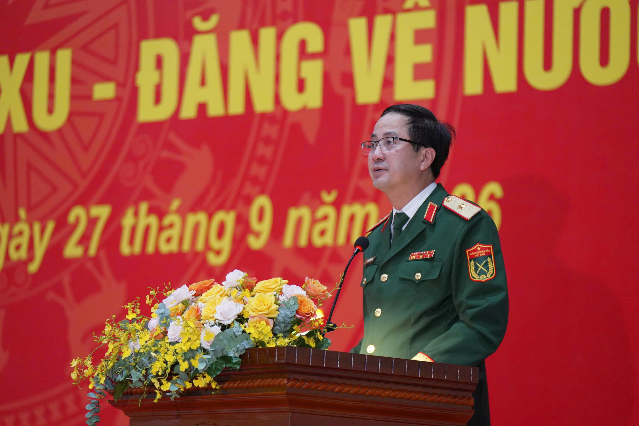 Cục trưởng Cục Gìn giữ hòa bình Việt Nam, Thiếu tướng Phạm Mạnh Thắng, phát biểu tại buổi lễ