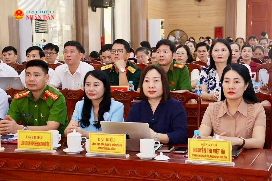 Phó Chủ tịch HĐND tỉnh Hà Tĩnh Nguyễn Thị Việt Hà và các đại biểu tham dự hội nghị.