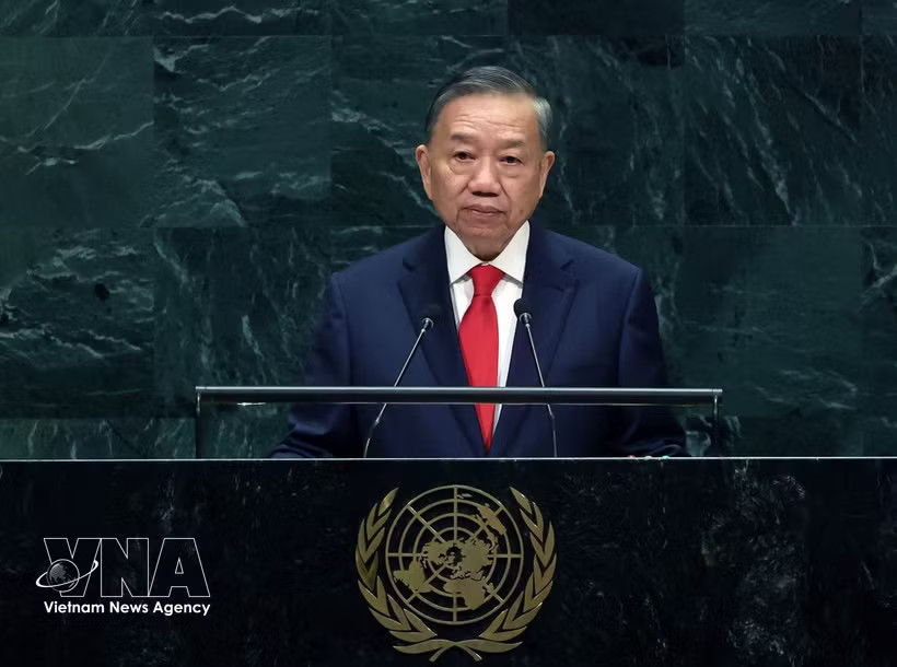General Secretary of the Communist Party of Vietnam Central Committee and President To Lam delivers remarks at the 81st session of the United Nations General Assembly. (Photo: VNA)