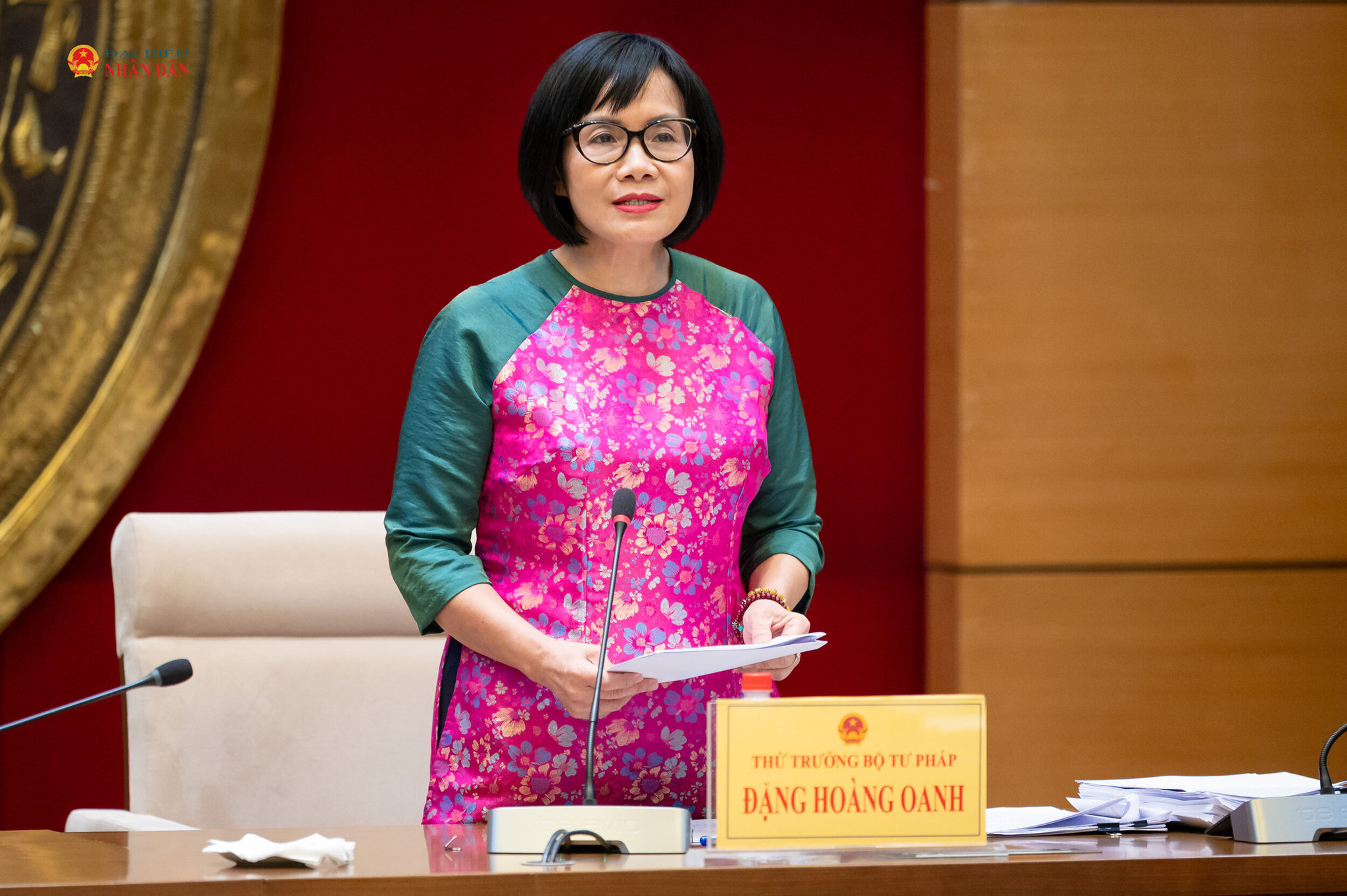 Thứ trưởng Bộ Tư pháp Đặng Hoàng Oanh Báo cáo tóm tắt nội dung dự thảo Luật và Báo cáo của Chính phủ đánh giá tình hình thi hành Nghị quyết số 206/2025/QH15
