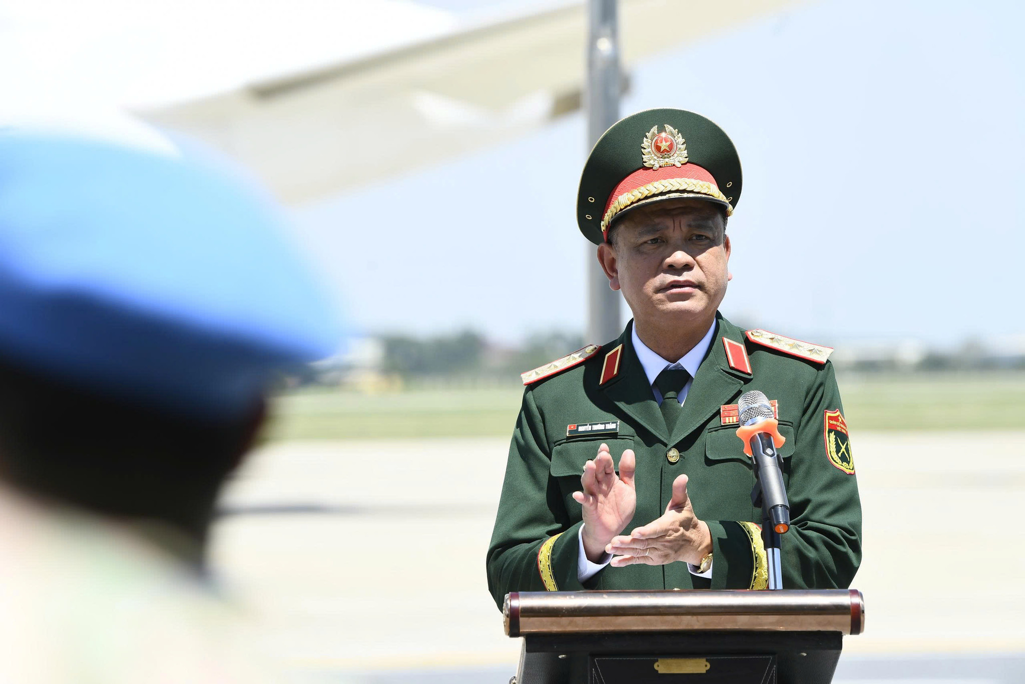 Thứ trưởng Bộ Quốc phòng, Thượng tướng Nguyễn Trường Thắng, phát biểu tại Lễ đón