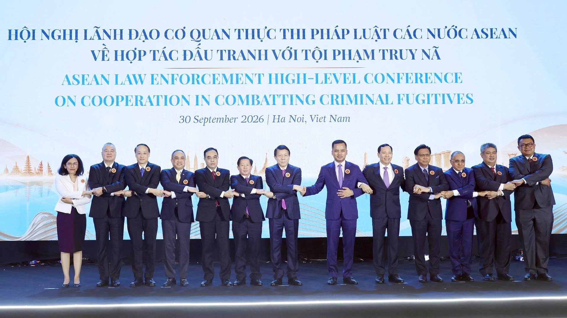 Đại tướng Lương Tam Quang, Bộ trưởng Bộ Công an Việt Nam với các Trưởng đoàn các nước ASEAN và Ban Thư ký ASEAN