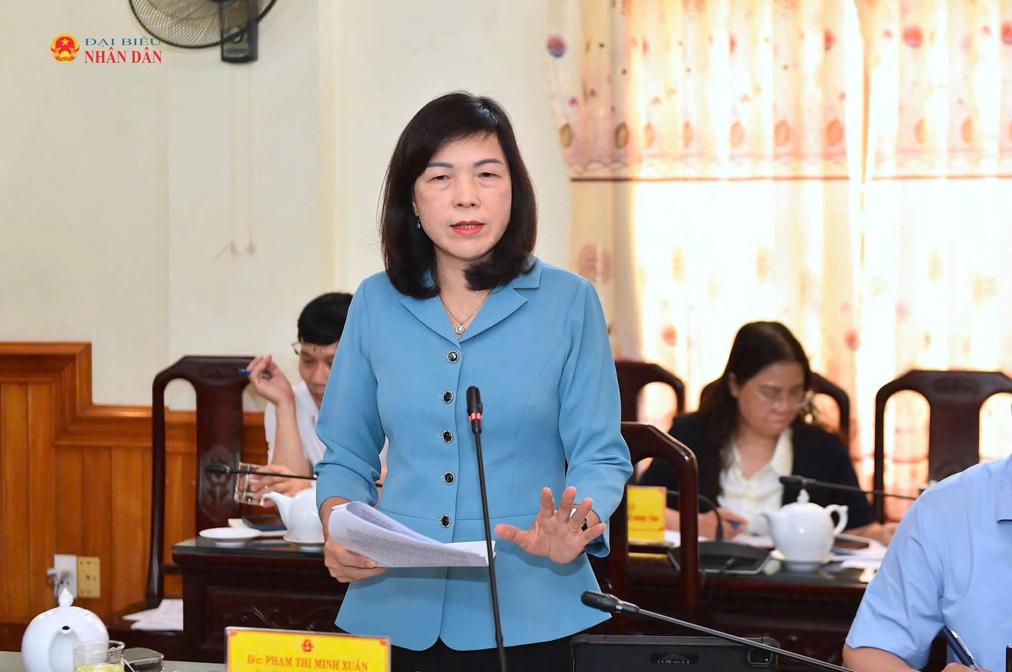 Phó Chủ tịch HĐND tỉnh Phạm Thị Minh Xuân phát biểu cho ý kiến vào các nội dung phiên họp