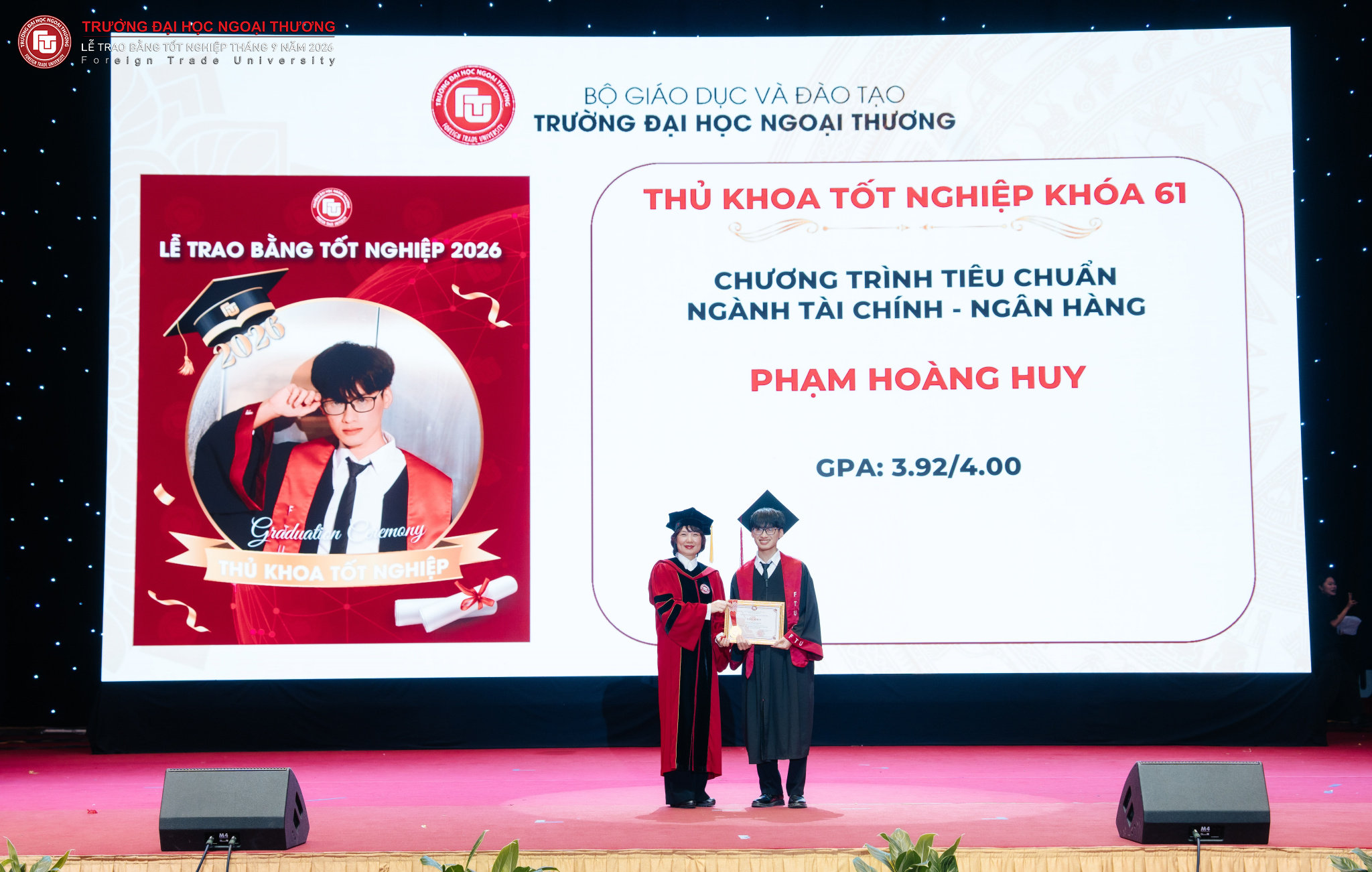Phạm Hoàng Huy, thủ khoa chương trình Tài chính – Ngân hàng tại Trường Đại học Ngoại thương với GPA 3,92/4,0