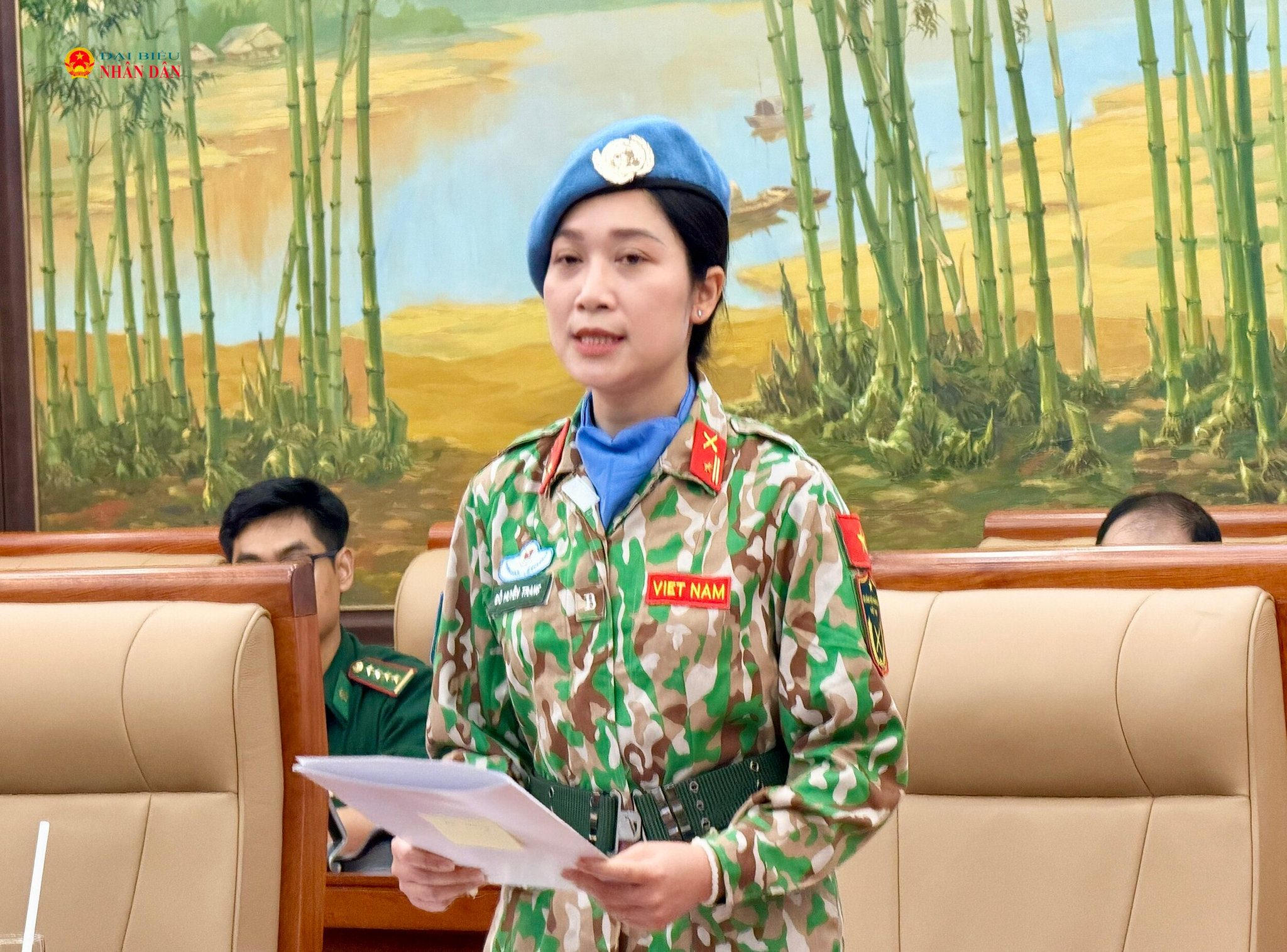 Thiếu tá Đỗ Huyền Trang, Trợ lý, Phòng Huấn luyện, Cục Gìn giữ hòa bình Việt Nam, phát biểu nhận nhiệm vụ