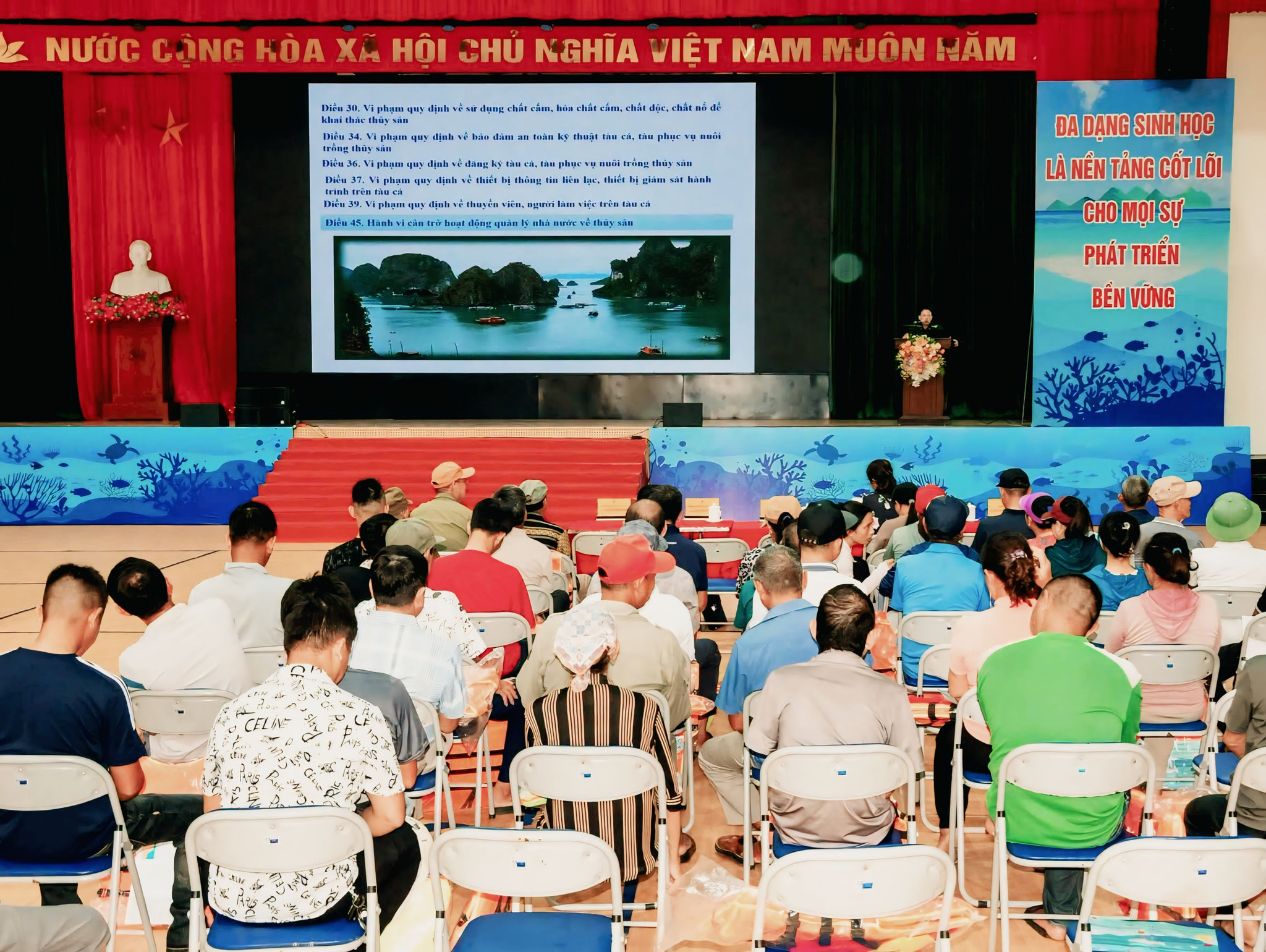 Cán bộ Bộ đội Biên phòng TP. Hải Phòng tuyên truyền các quy định pháp luật về khai thác thủy sản cho ngư dân