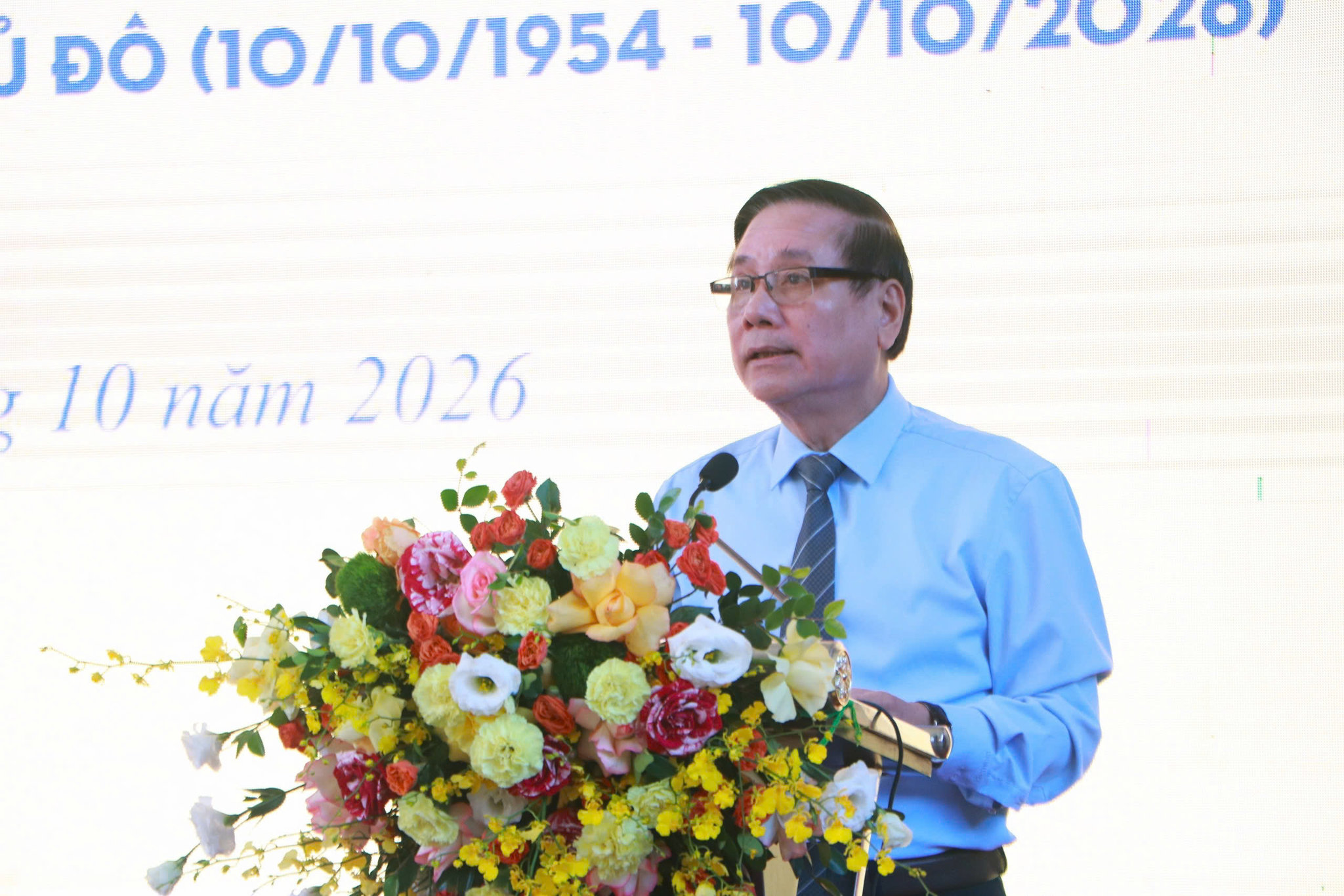 NSND Trần Quốc Chiêm, Chủ tịch Hội Liên hiệp Văn học nghệ thuật Hà Nội phát biểu tại Lễ Tổng kết và trao giải