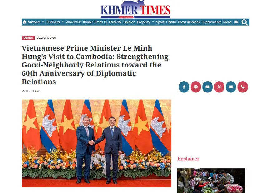 The article by Uch Leang, Acting Director of Asian, African, and Middle East Studies of the International Relations Institute of Cambodia (IRIC) and the President of the Cambodia Alumni from Vietnam Association (CAVA) on Khmer Times (Photo: VNA)