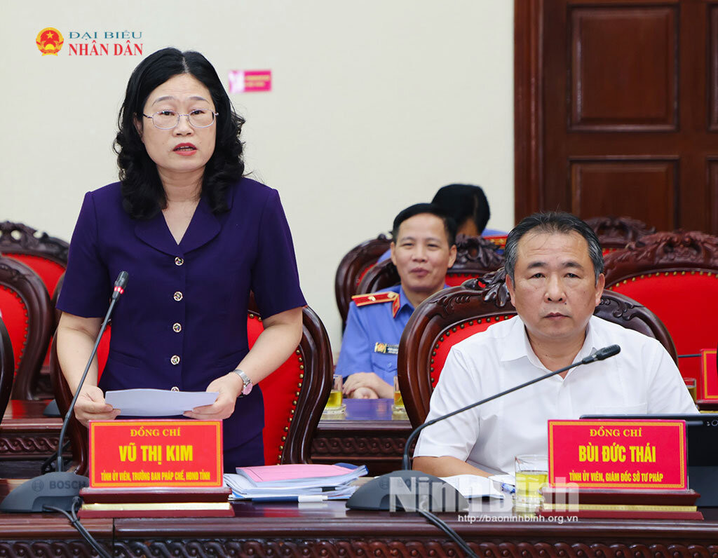 Trưởng Ban Pháp chế HĐND tỉnh Ninh Bình Vũ Thị Kim phát biểu tham luận tại hội nghị