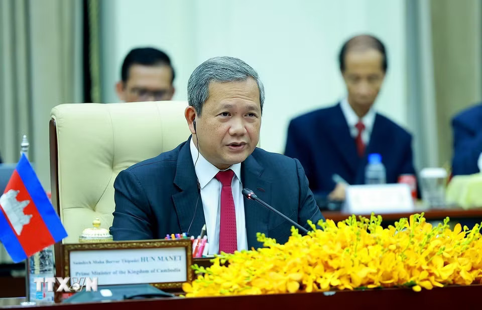 Thủ tướng Campuchia Hun Manet phát biểu tại cuộc hội đàm với Thủ tướng Lê Minh Hưng