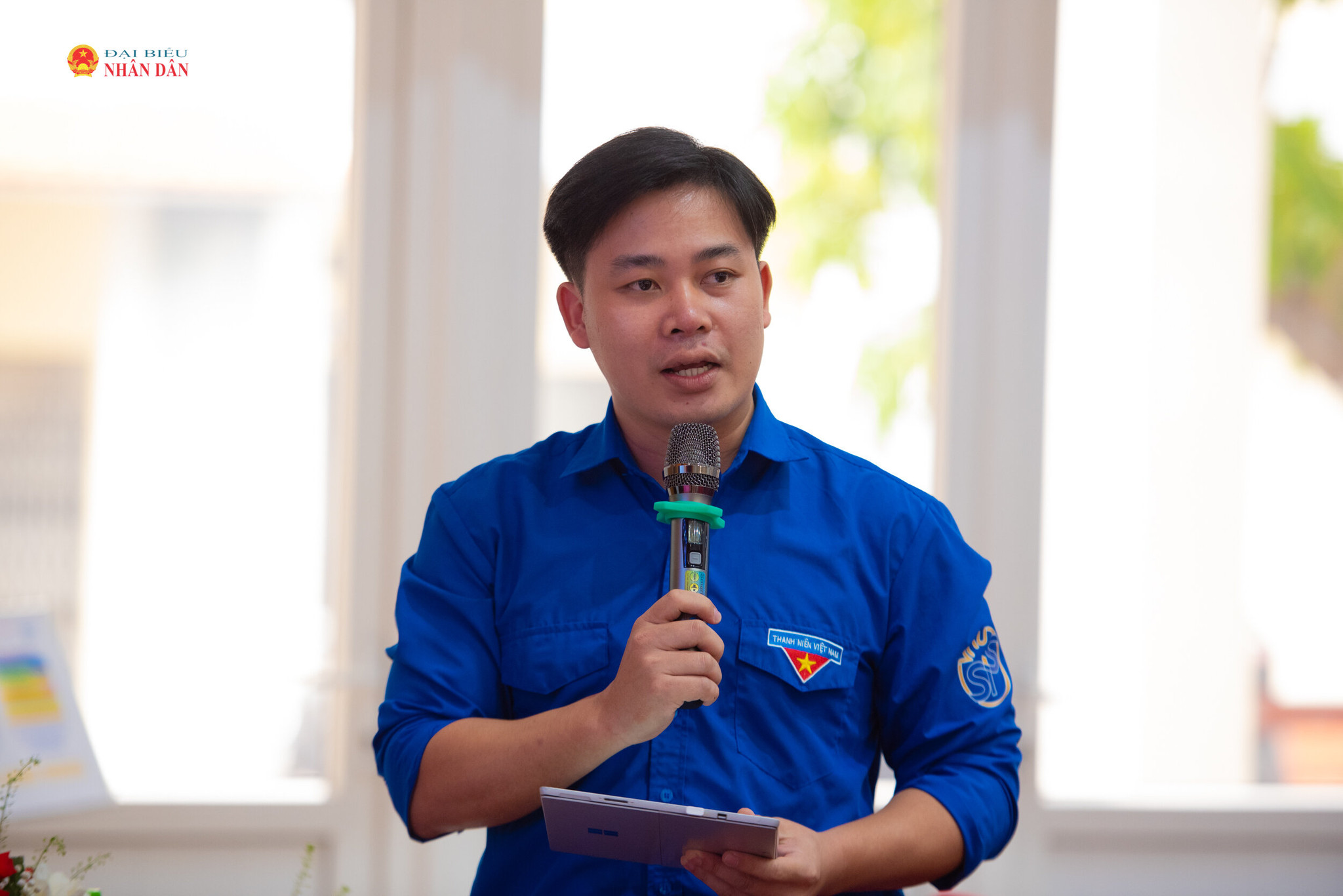 Bí thư Đoàn thanh niên Trường Khoa học Liên ngành và Nghệ thuật, Đại học Quốc gia Hà Nội Lê Quang Pháp phát biểu