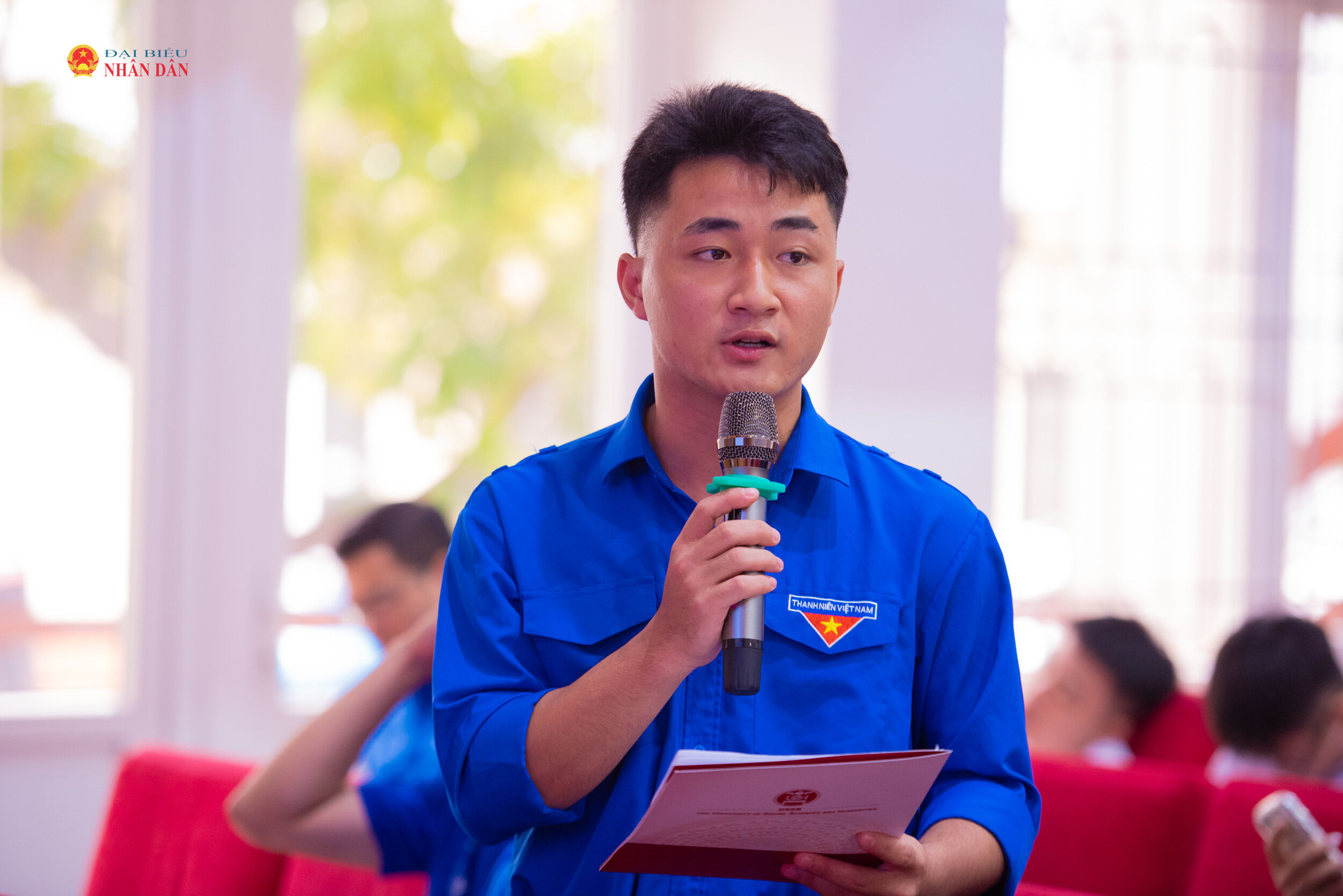 Phó Chủ tịch Hội Sinh viên Trường Đại học Khoa học Xã hội và Nhân văn Nguyễn Hoàng An phát biểu
