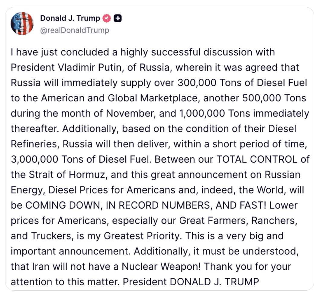 trump truth social russia
