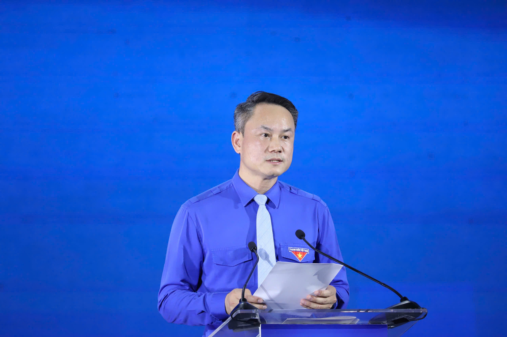 Đồng chí Nguyễn Kim Quy, Bí thư Trung ương Đoàn, Chủ tịch Hội Liên hiệp thanh niên Việt Nam phát biểu