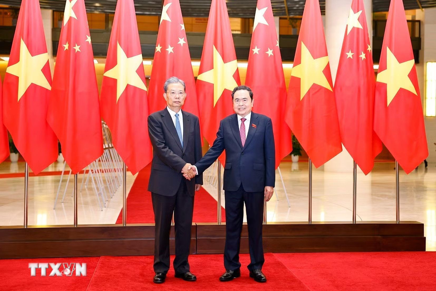 Chiều 31/8/2025, tại Nhà Quốc hội, Chủ tịch Quốc hội Trần Thanh Mẫn đón Ủy viên trưởng Nhân đại toàn quốc Trung Quốc Triệu Lạc Tế