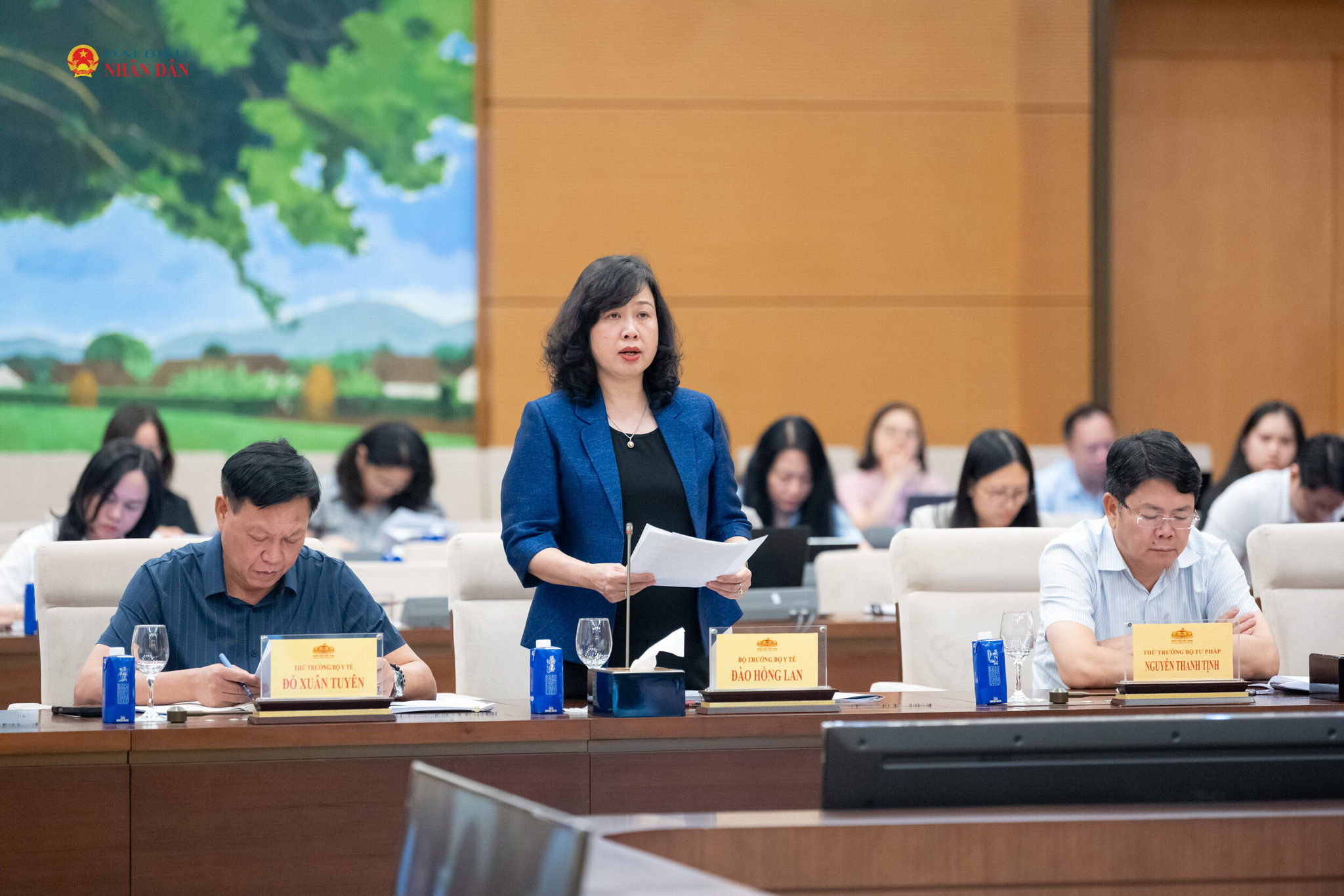 Bộ trưởng Bộ Y tế Đào Hồng Lan thuyết trình về nội dung cơ bản của dự thảo