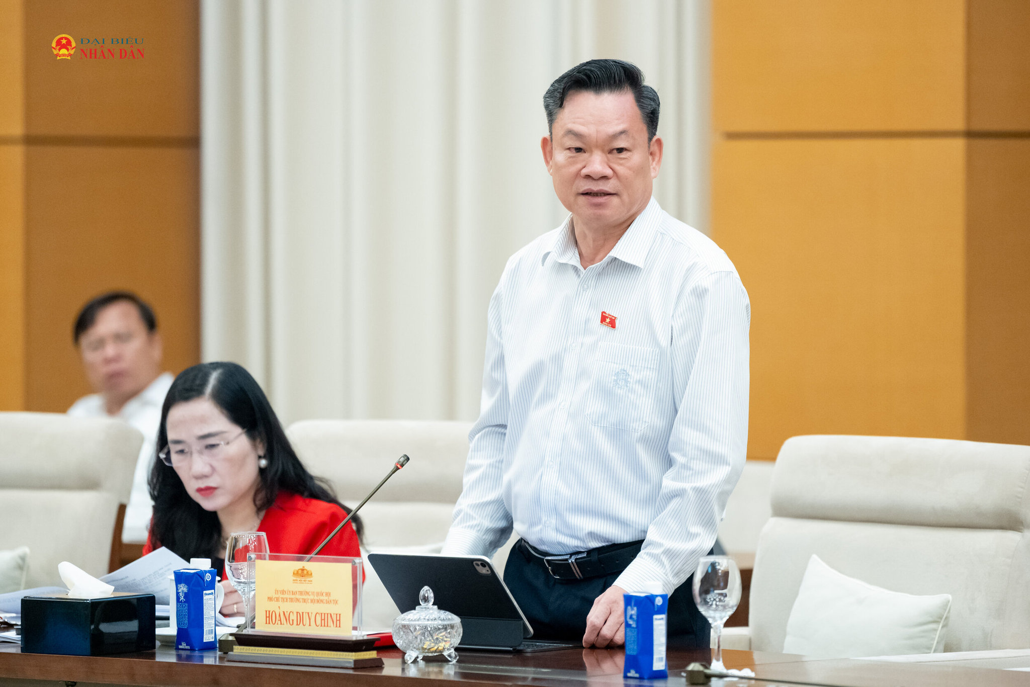 Phó Chủ tịch Thường trực Hội đồng dân tộc Hoàng Duy Chinh phát biểu