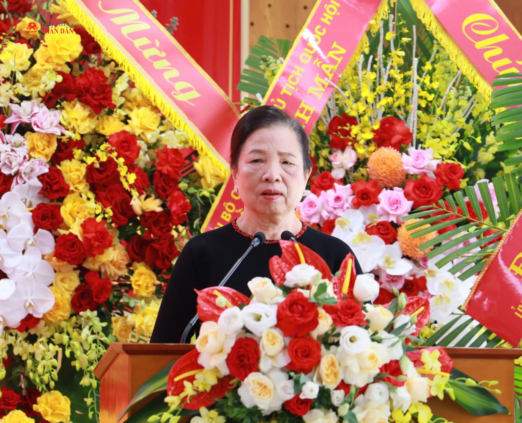 Bà Nguyễn Thị Hiền, phu nhân cố Chủ tịch nước Trần Đại Quang phát biểu tại buổi lễ