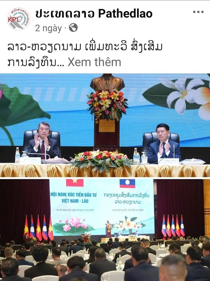 Story about Vietnamese Prime Minister Le Minh Hung's visit to Laos is posted on Facebook page of Pathedlao. (Photo published by VNA)