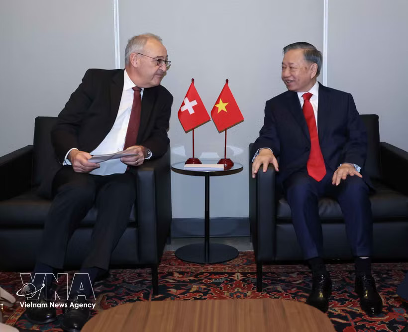 General Secretary of the Communist Party of Vietnam Central Committee and President To Lam (right) meets with Swiss President Guy Parmelin in New York on September 22, 2026 on the sidelines of the high-level general debate at the 81st session of the United Nations General Assembly (Photo: VNA)