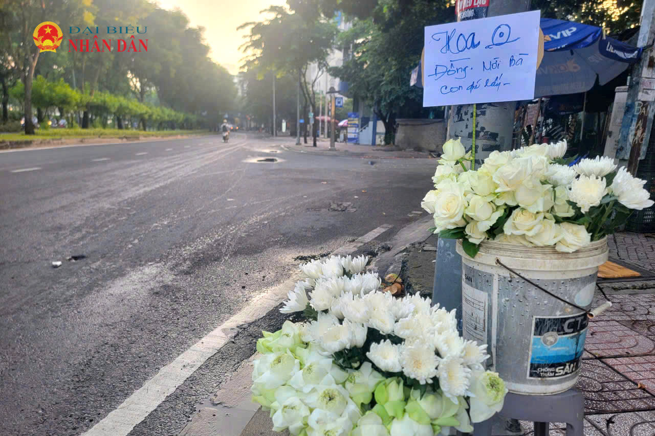 Những chậu hoa cúc, sen trắng “0 đồng” tại khu vực ga Metro Thảo Điền phục vụ cho người dân đưa tiễn hài cốt liệt sĩ