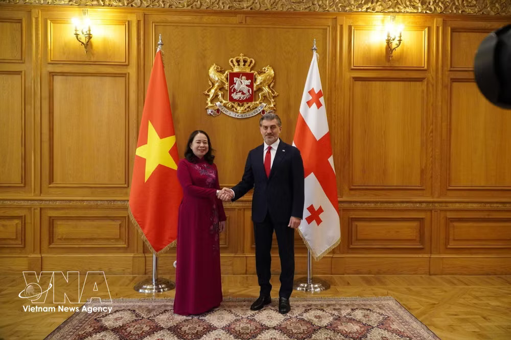 Vietnamese Vice President Vo Thi Anh Xuan (L) and Georgian President Mikheil Kavelashvili. (Photo: VNA) vnanet-s-5442.jpg