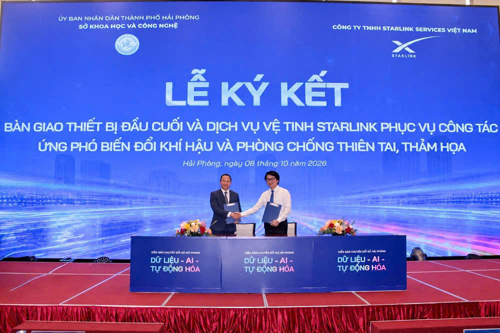 Sở Khoa học và Công nghệ thành phố Hải Phòng ký kết hợp tác với Công ty TNHH Starlink Services Việt Nam trong khuôn khổ Diễn đàn Chuyển đổi số thành phố Hải Phòng năm 2026
