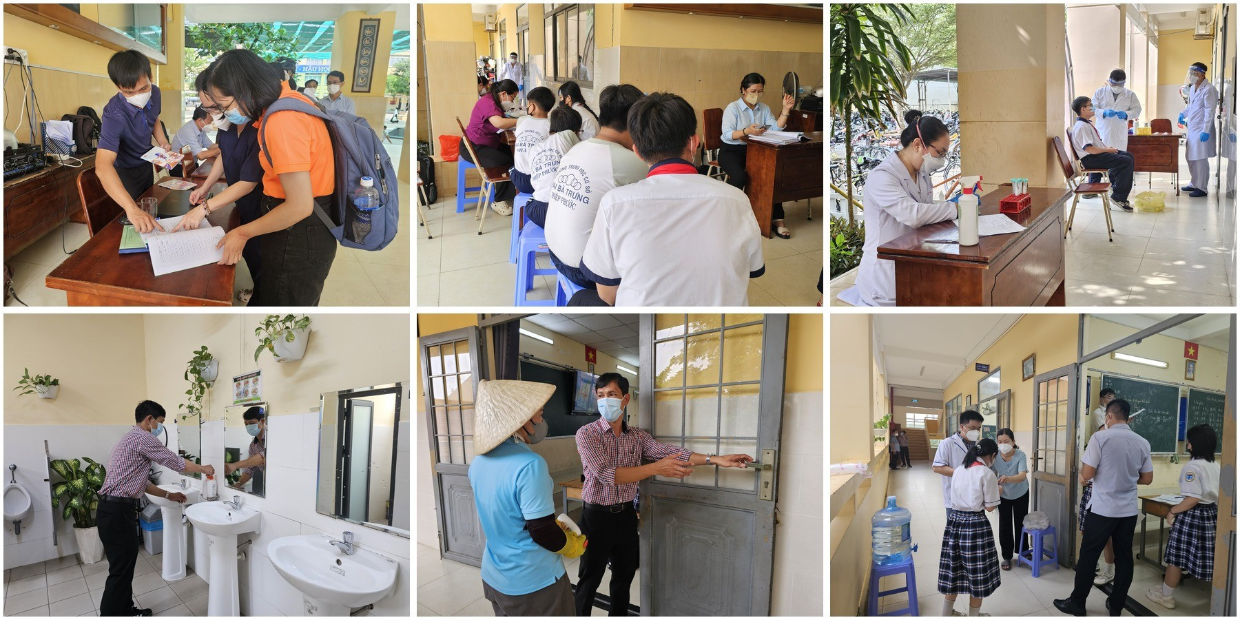 Trung tâm Kiểm soát bệnh tật TP. Hồ Chí Minh phối hợp Trạm Y tế xã Hiệp Phước và nhà trường triển khai điều tra dịch tễ, theo dõi người tiếp xúc, lấy mẫu xét nghiệm, hướng dẫn vệ sinh - khử khuẩn và các biện pháp dự phòng tại trường học. Ảnh: SYT