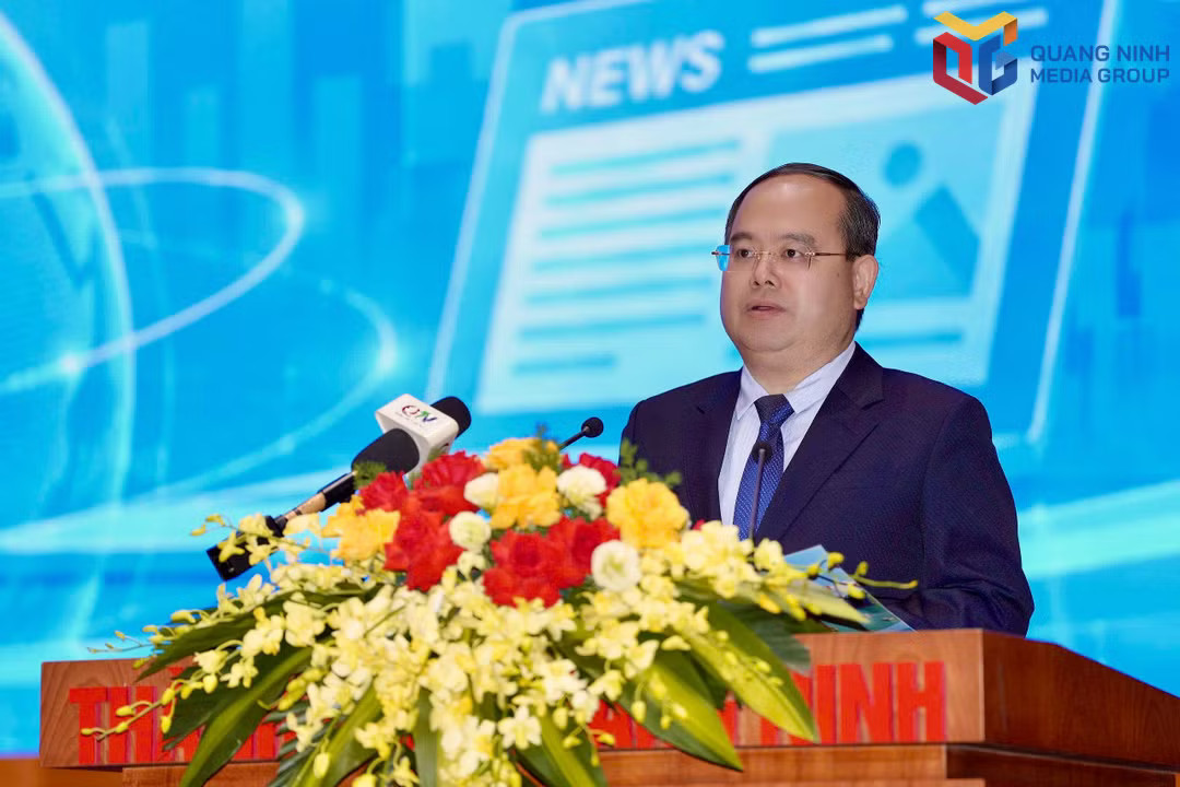 Ủy viên Trung ương Đảng, Bí thư Thành ủy, Trưởng Đoàn ĐBQH thành phố Quảng Ninh Quản Minh Cường phát biểu chỉ đạo tại Đại hội