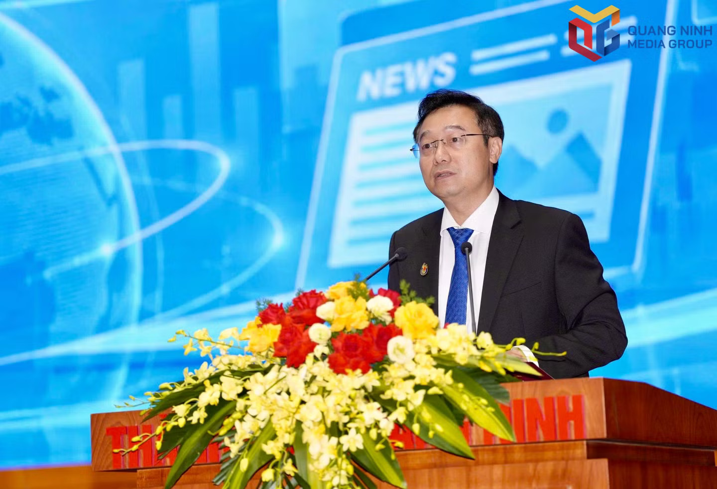 Nhà báo Nguyễn Thế Lãm, Chủ tịch Hội Nhà báo thành phố Quảng Ninh khóa IX, nhiệm kỳ 2026-2031 phát biểu tại Đại hội
