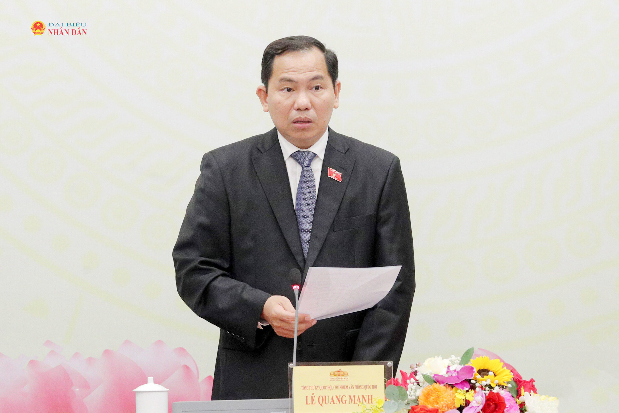 Tổng Thư ký Quốc hội, Chủ nhiệm Văn phòng Quốc hội Lê Quang Mạnh phát biểu tại họp báo