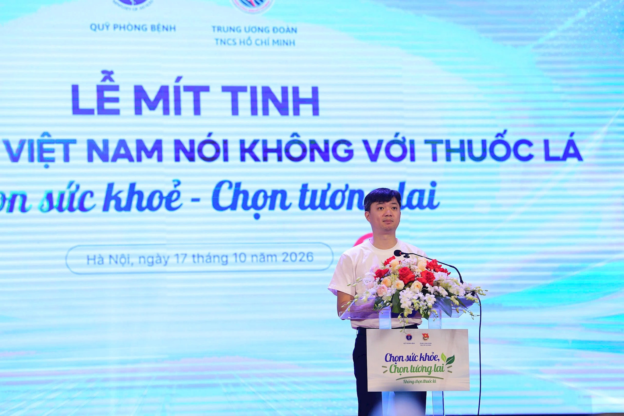 Bí thư Thường trực Trung ương Đoàn, Chủ tịch Trung ương Sinh viên Việt Nam Nguyễn Minh Triết phát biểu. (